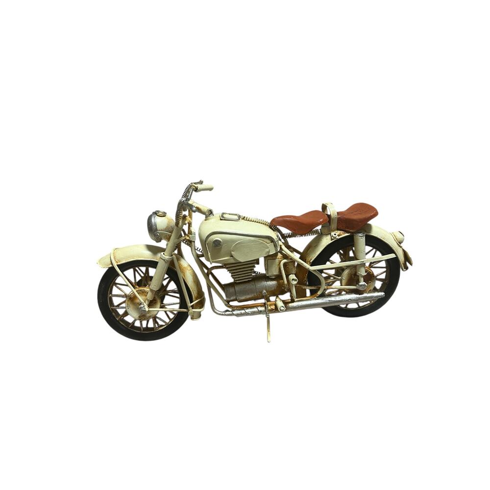 Collectible White Vintage-Style Motorcycle Metal Decorative Replica Two Seater